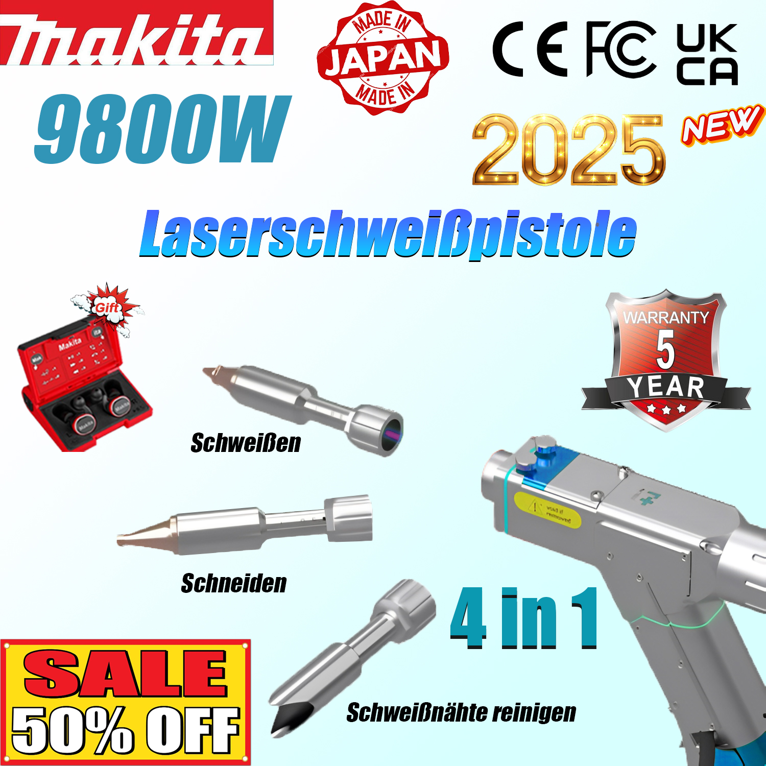 9800 W 【3-in-1】: Schweißen + Reinigen + Schneiden (Geschwindigkeit 18 m/min, Dicke 0–25 mm)